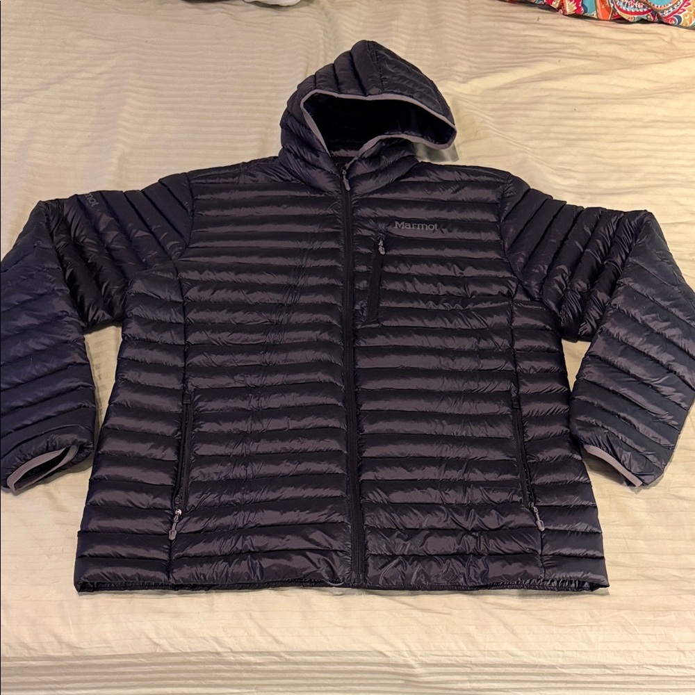 Marmot Men's Dark Gray Hooded Puffer Jacket